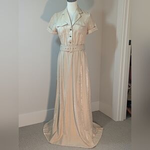 Anne Klein Metallic Sheen Cargo Dress Belted Maxi Women's Size 4P NWT Elegant